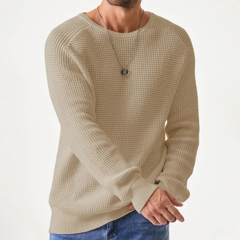 🔥 Men’s Waffle Knit Crewneck Sweater