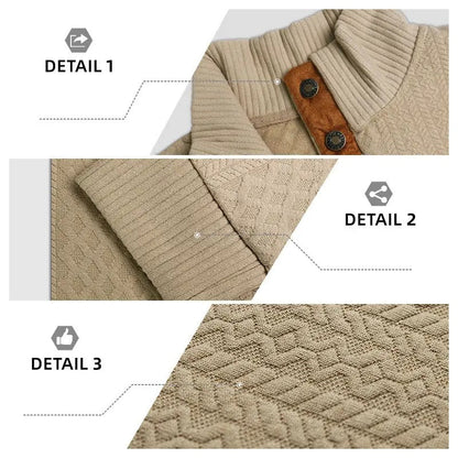 Herren-Strickpullover aus Jacquard mit Stehkragen, leicht elastisch (100 % Polyester), Langarm-Oberteil mit Ellbogen-Patches