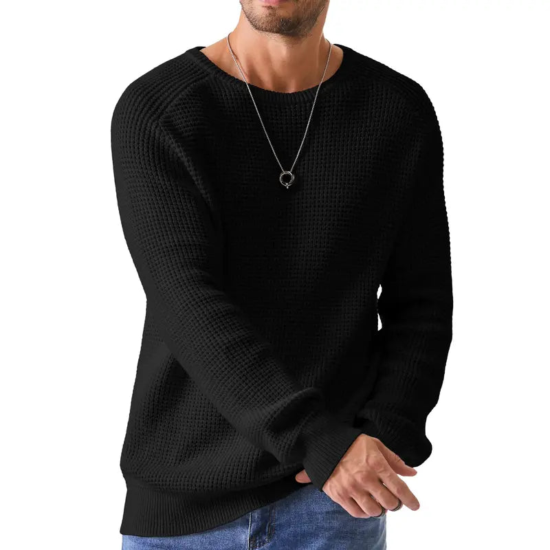 🔥 Men’s Waffle Knit Crewneck Sweater