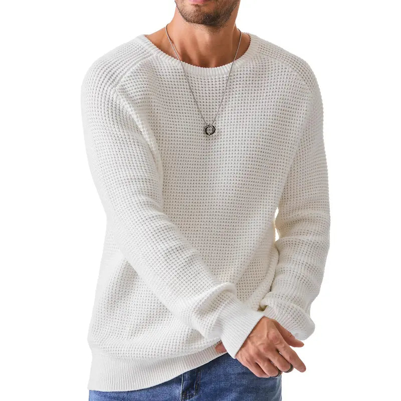 🔥 Men’s Waffle Knit Crewneck Sweater