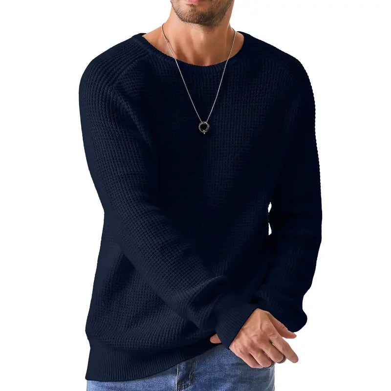 🔥 Men’s Waffle Knit Crewneck Sweater
