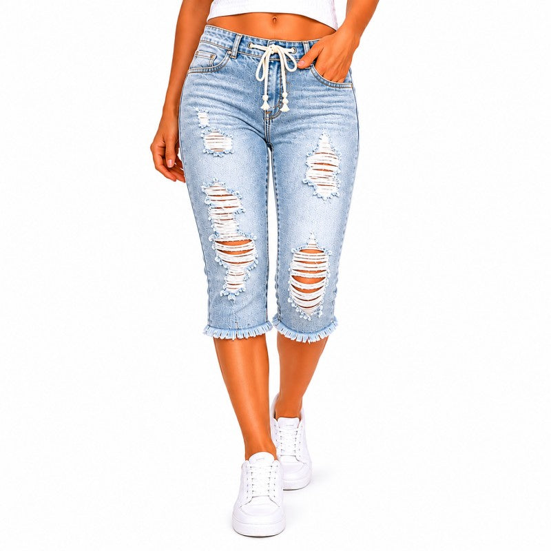 Fashion Distressed Ripped Capri Jeans