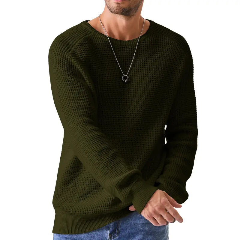🔥 Men’s Waffle Knit Crewneck Sweater