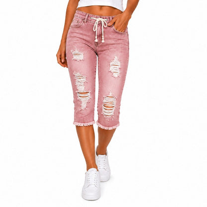 Fashion Distressed Ripped Capri Jeans
