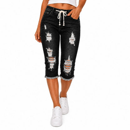 Fashion Distressed Ripped Capri Jeans