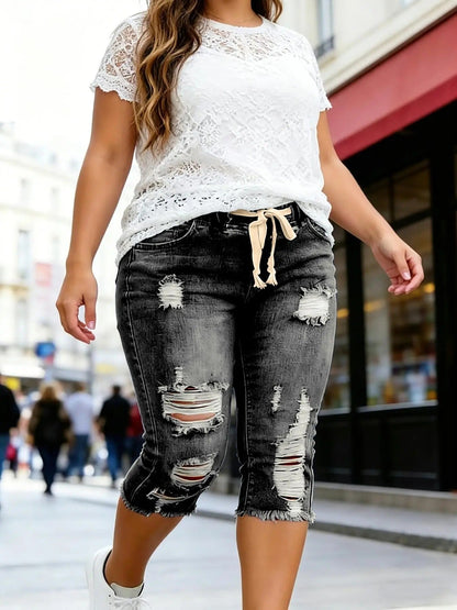 Fashion Distressed Ripped Capri Jeans