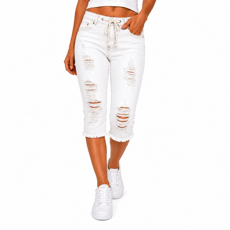Fashion Distressed Ripped Capri Jeans