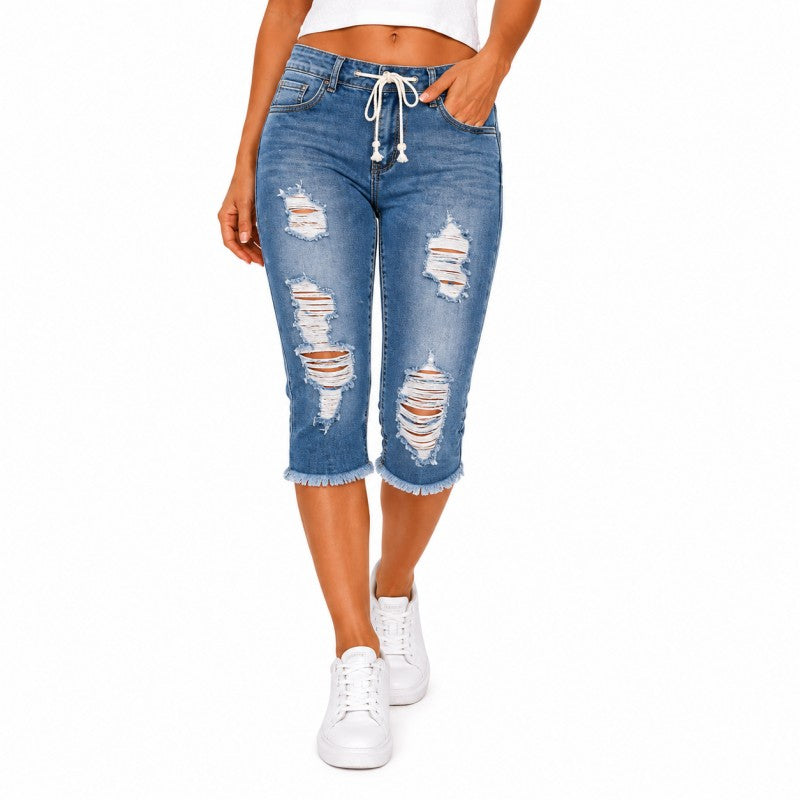 Fashion Distressed Ripped Capri Jeans