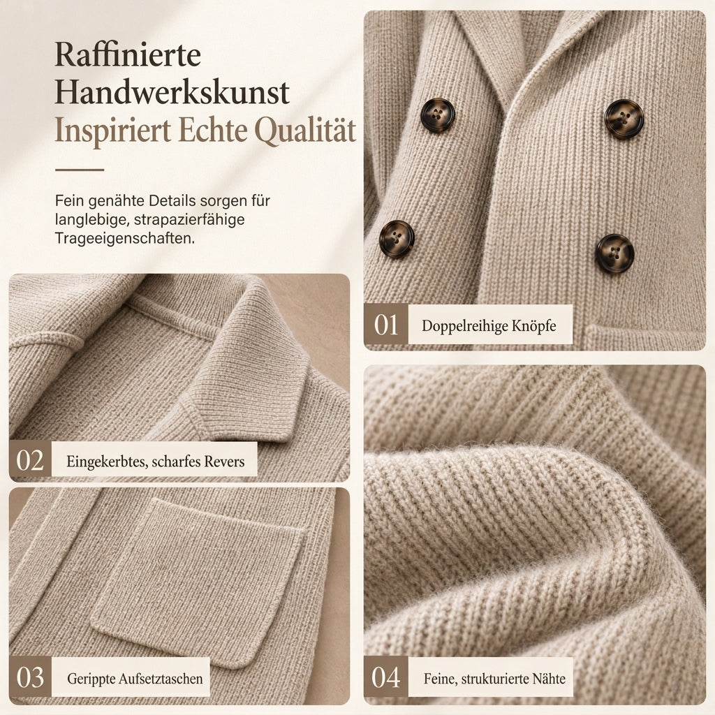 📢🎉50%Rabatt!!!🛍️✨Damen zweireihige Rippstrick-Strickjacke mit Taschen und Reverskragen