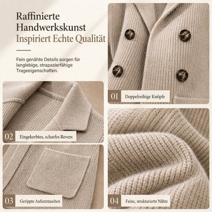 📢🎉50%Rabatt!!!🛍️✨Damen zweireihige Rippstrick-Strickjacke mit Taschen und Reverskragen