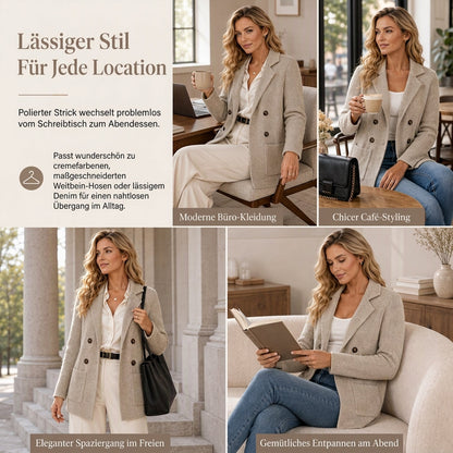 📢🎉50%Rabatt!!!🛍️✨Damen zweireihige Rippstrick-Strickjacke mit Taschen und Reverskragen